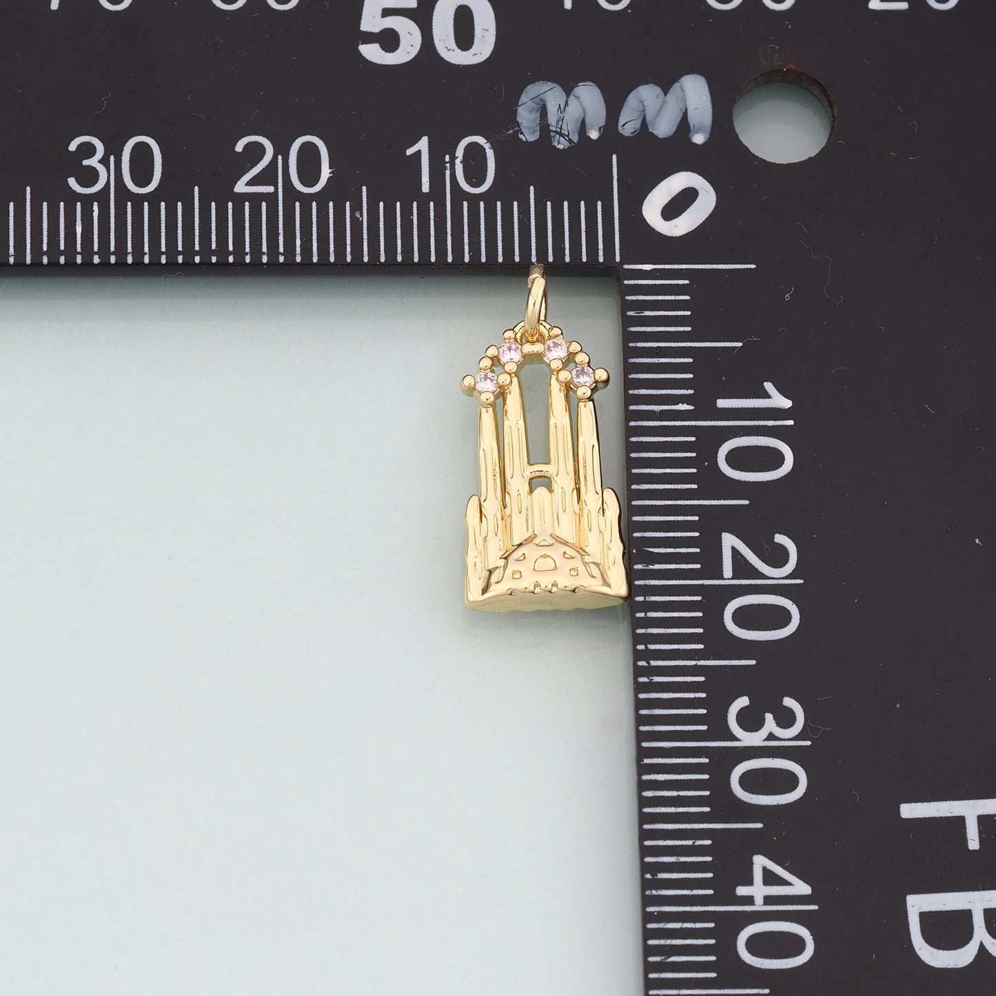 18K Gold Filled Sagrada Famili Pendant,CZ Micro Pave Church Charm Bracelet Necklace for DIY Jewelry Making Supply