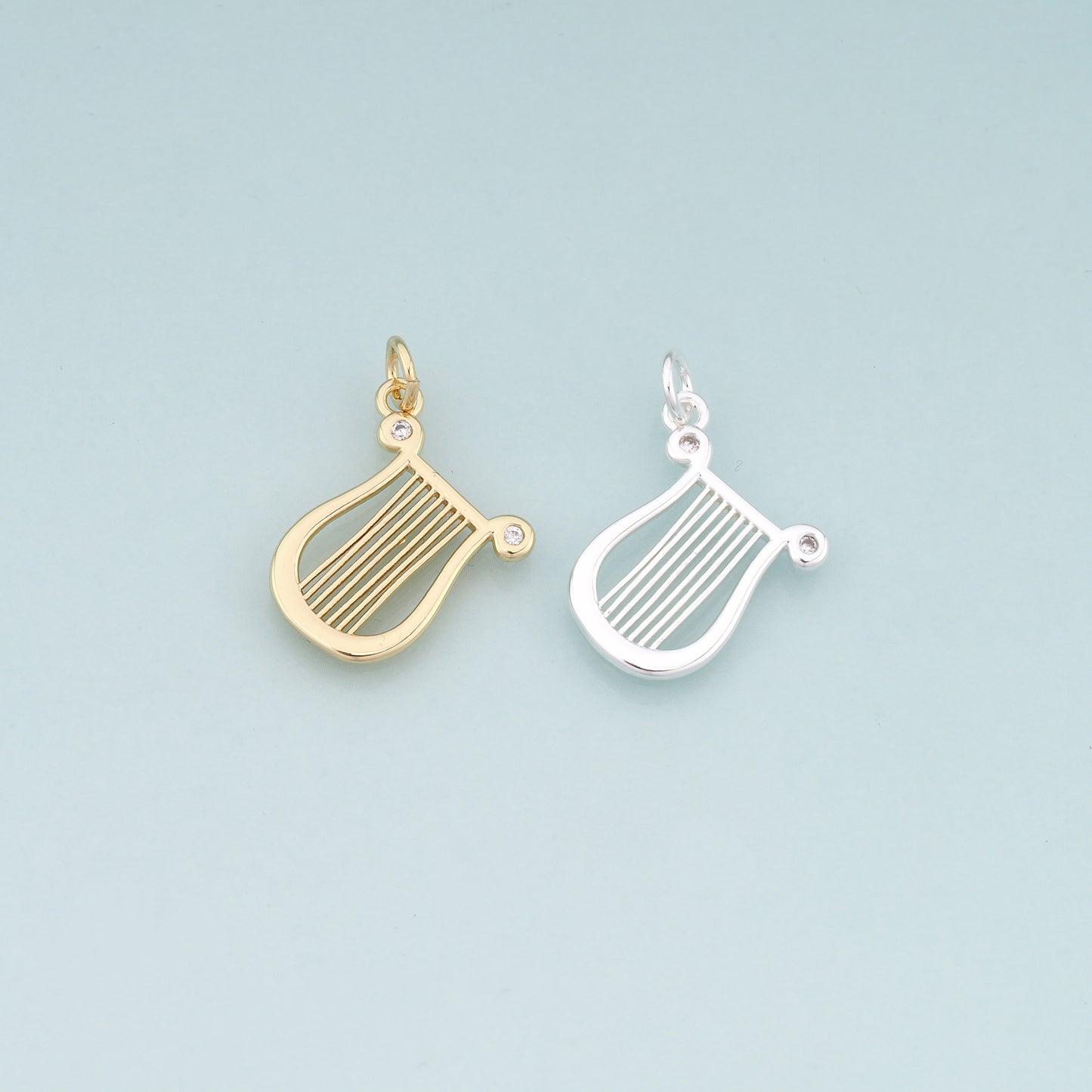 Gold Musical Instrument Charms,18K Gold Filled Harp Pendant,CZ Micro Pave Harp Charm Bracelet Necklace for DIY Jewelry Making Supply