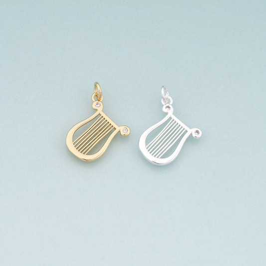 Gold Musical Instrument Charms,18K Gold Filled Harp Pendant,CZ Micro Pave Harp Charm Bracelet Necklace for DIY Jewelry Making Supply