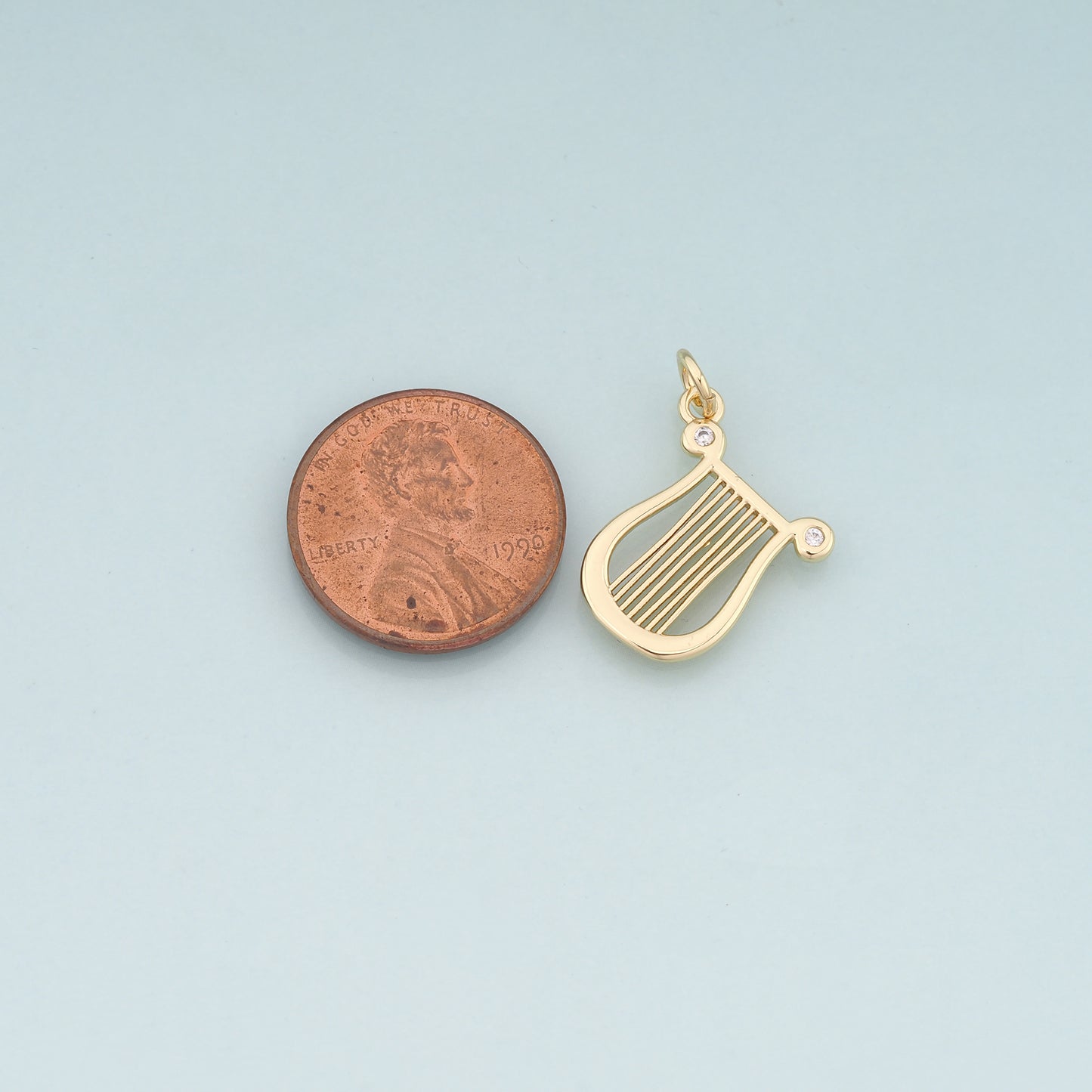 Gold Musical Instrument Charms,18K Gold Filled Harp Pendant,CZ Micro Pave Harp Charm Bracelet Necklace for DIY Jewelry Making Supply
