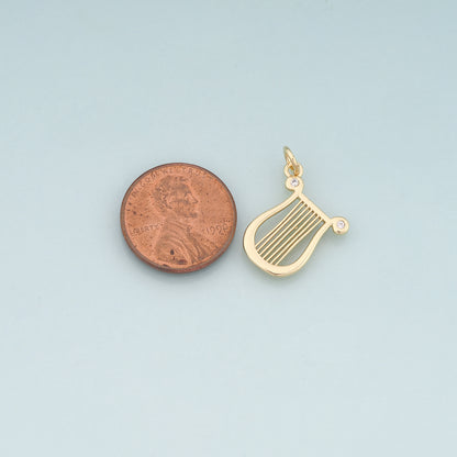 Gold Musical Instrument Charms,18K Gold Filled Harp Pendant,CZ Micro Pave Harp Charm Bracelet Necklace for DIY Jewelry Making Supply
