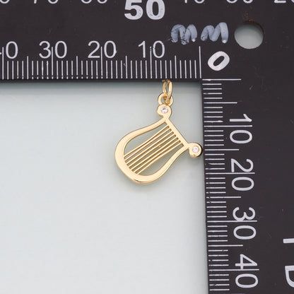 Gold Musical Instrument Charms,18K Gold Filled Harp Pendant,CZ Micro Pave Harp Charm Bracelet Necklace for DIY Jewelry Making Supply