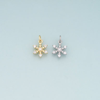 Gold Christmas Charms,18K Gold Filled CZ Micro Pave Christmas snowflake Pendant Charm Bracelet Necklace for DIY Jewelry Making Supply