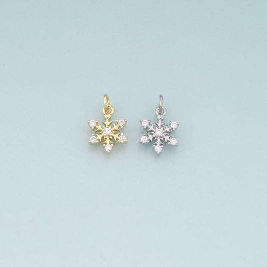 Gold Christmas Charms,18K Gold Filled CZ Micro Pave Christmas snowflake Pendant Charm Bracelet Necklace for DIY Jewelry Making Supply