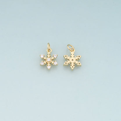 Gold Christmas Charms,18K Gold Filled CZ Micro Pave Christmas snowflake Pendant Charm Bracelet Necklace for DIY Jewelry Making Supply