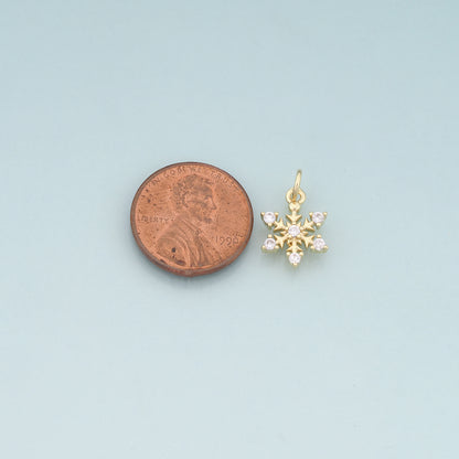 Gold Christmas Charms,18K Gold Filled CZ Micro Pave Christmas snowflake Pendant Charm Bracelet Necklace for DIY Jewelry Making Supply