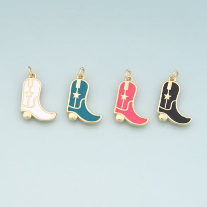 Gold Boots Charms,18K Gold Filled Boots Pendant,Enamel Cowboy Boots Charm Bracelet Necklace for DIY Jewelry Making Supply