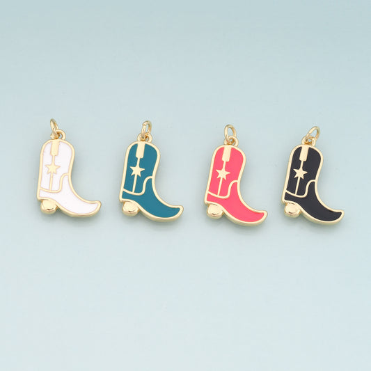 Gold Boots Charms,18K Gold Filled Boots Pendant,Enamel Cowboy Boots Charm Bracelet Necklace for DIY Jewelry Making Supply