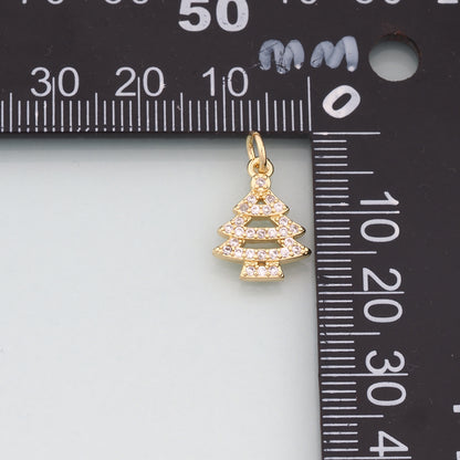 Gold Christmas Charms,18K Gold Filled Christmas Tree Pendant Charm Bracelet Necklace for DIY Jewelry Making Supply