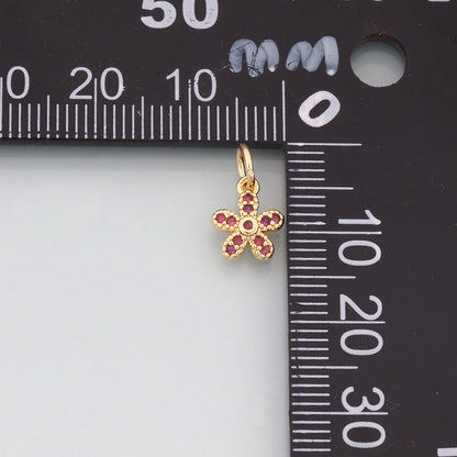 Gold Flower Charms,18K Gold Filled Flower Pendant,CZ Micro Pave Flower Charm Bracelet Necklace for DIY Jewelry Making Supply