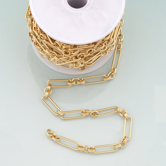 Gold Paper Clip Chain,18K Gold Filled Oval Chain for Necklace Bracelet DIY Jewelry Making Supply