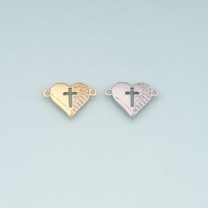 Gold heart Connector,18K Gold Filled Heart Pendant,Cross Charm Bracelet Necklace for DIY Jewelry Making Supply