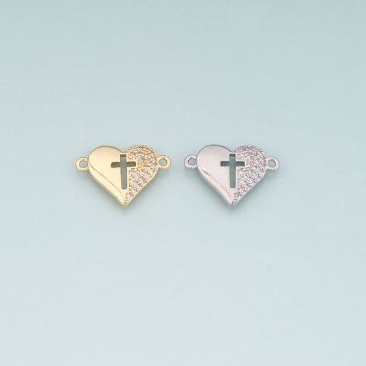Gold heart Connector,18K Gold Filled Heart Pendant,Cross Charm Bracelet Necklace for DIY Jewelry Making Supply