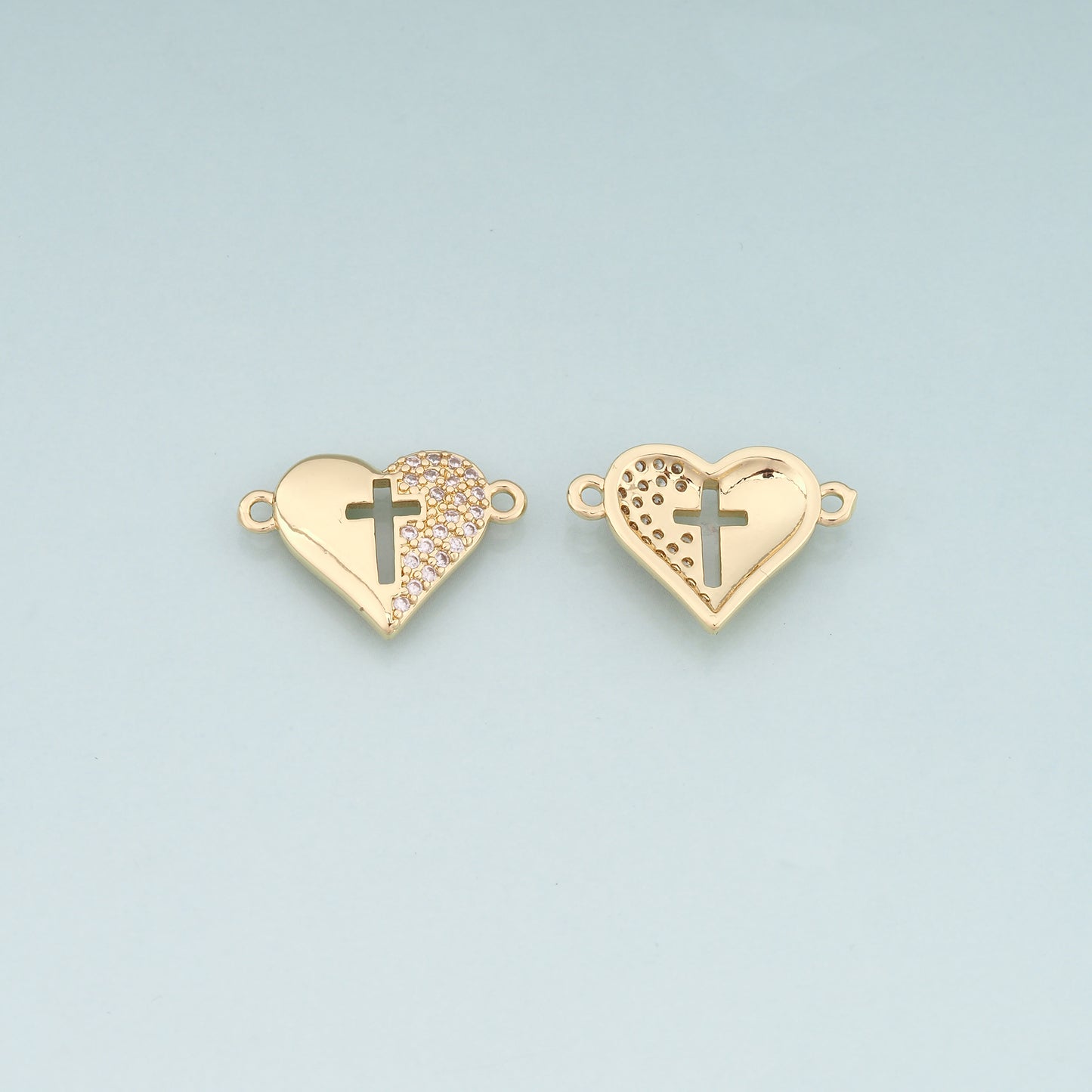 Gold heart Connector,18K Gold Filled Heart Pendant,Cross Charm Bracelet Necklace for DIY Jewelry Making Supply