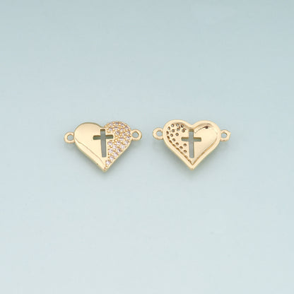 Gold heart Connector,18K Gold Filled Heart Pendant,Cross Charm Bracelet Necklace for DIY Jewelry Making Supply