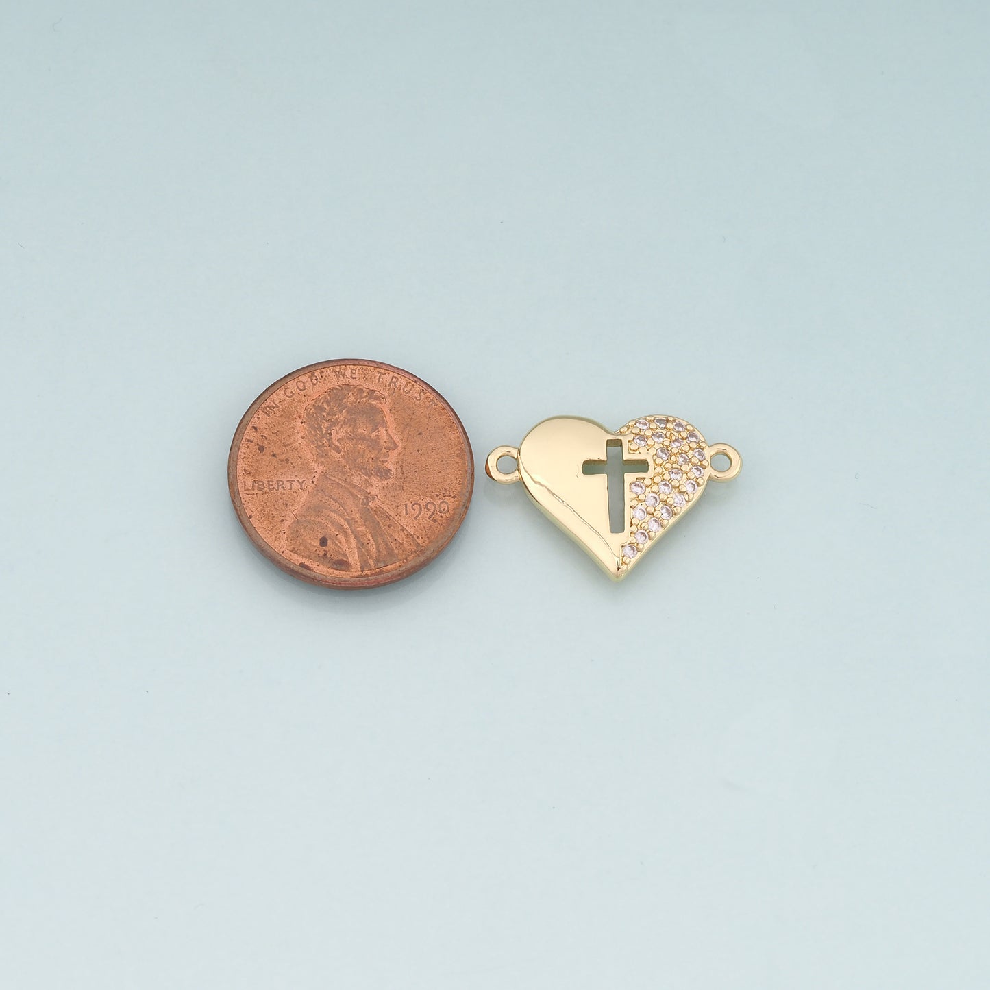 Gold heart Connector,18K Gold Filled Heart Pendant,Cross Charm Bracelet Necklace for DIY Jewelry Making Supply