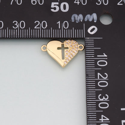 Gold heart Connector,18K Gold Filled Heart Pendant,Cross Charm Bracelet Necklace for DIY Jewelry Making Supply