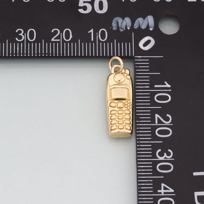 18K Gold Filled Telephone Pendant,Dainty Telephone Charm Bracelet Necklace for DIY Jewelry Making Supply