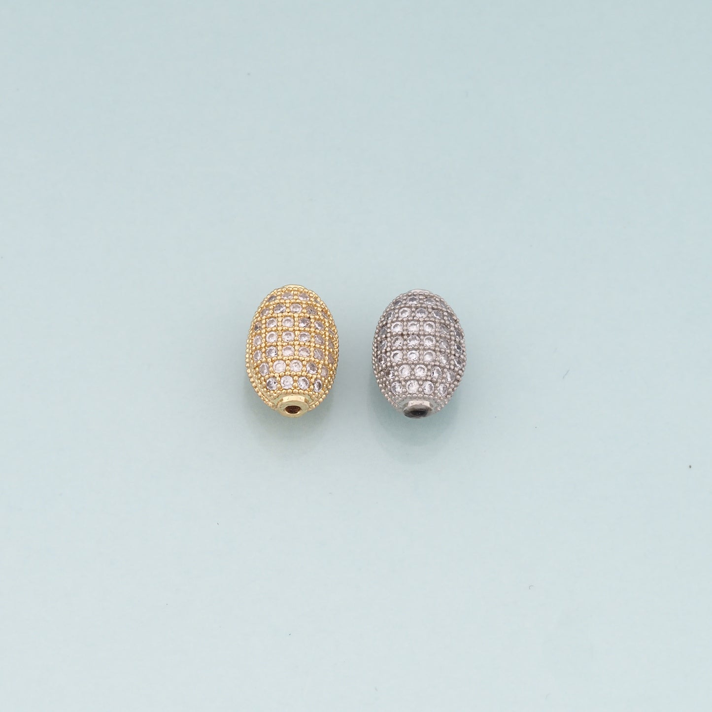 Gold Oval Beads Charms,18K Gold Filled CZ Oval Spacer Beads Bracelet Necklace for DIY Jewelry Making Supply