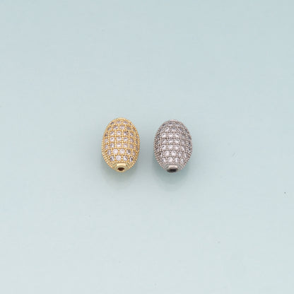 Gold Oval Beads Charms,18K Gold Filled CZ Oval Spacer Beads Bracelet Necklace for DIY Jewelry Making Supply