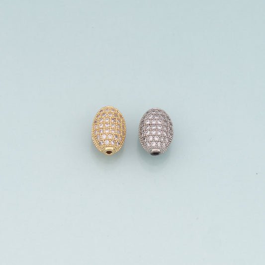 Gold Oval Beads Charms,18K Gold Filled CZ Oval Spacer Beads Bracelet Necklace for DIY Jewelry Making Supply