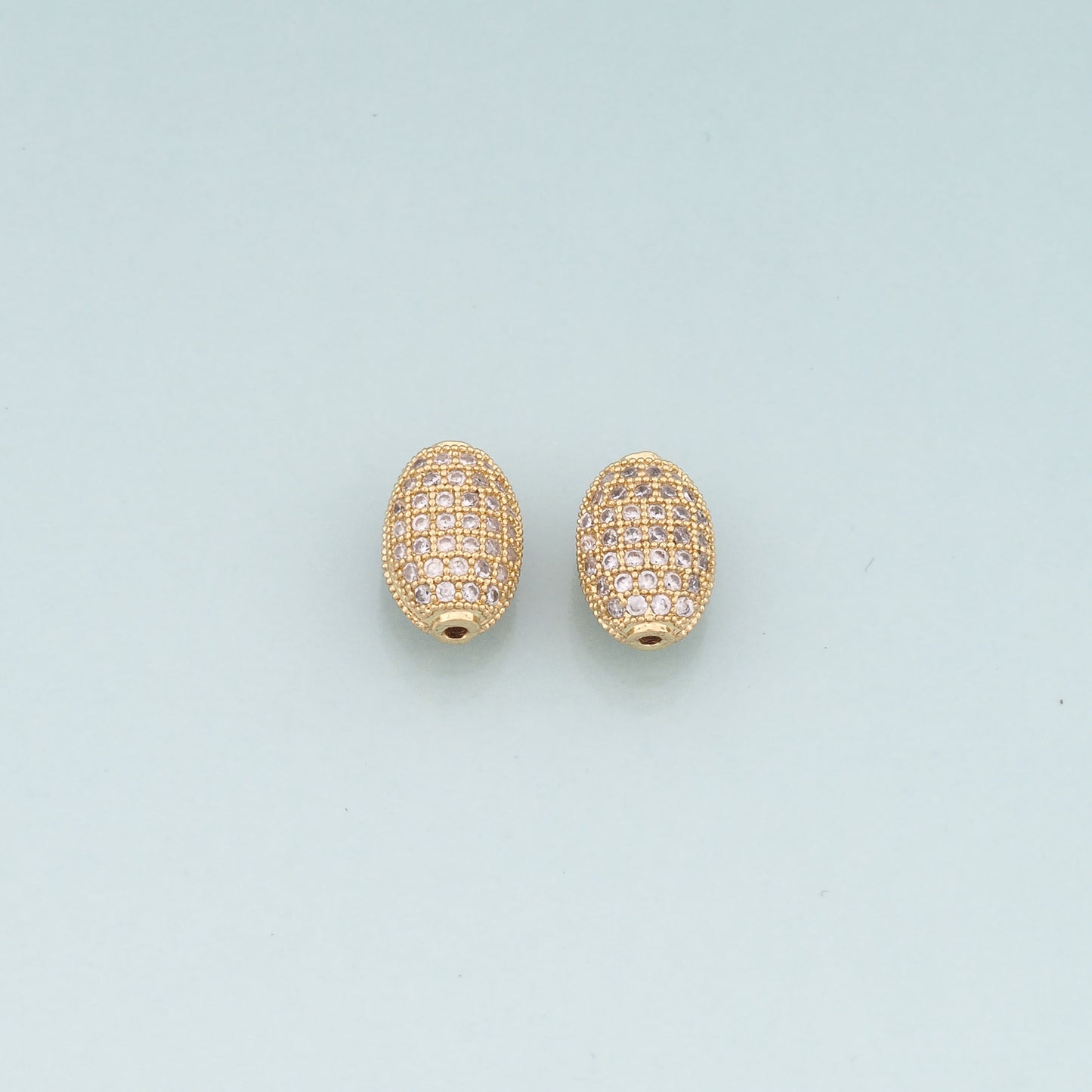 Gold Oval Beads Charms,18K Gold Filled CZ Oval Spacer Beads Bracelet Necklace for DIY Jewelry Making Supply