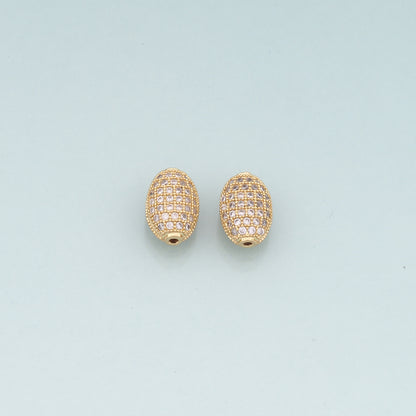 Gold Oval Beads Charms,18K Gold Filled CZ Oval Spacer Beads Bracelet Necklace for DIY Jewelry Making Supply