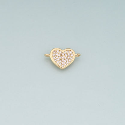 Gold heart Connector,18K Gold Filled Heart Pendant,CZ Heart Charm Bracelet Necklace for DIY Jewelry Making Supply