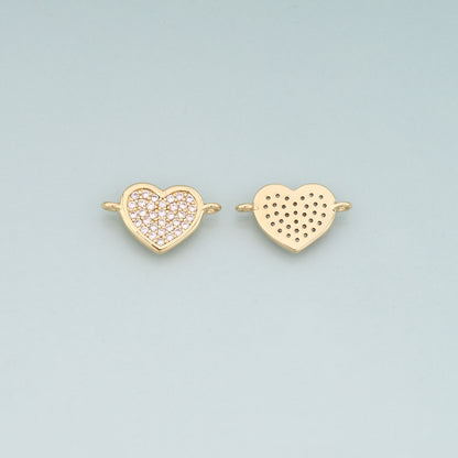 Gold heart Connector,18K Gold Filled Heart Pendant,CZ Heart Charm Bracelet Necklace for DIY Jewelry Making Supply