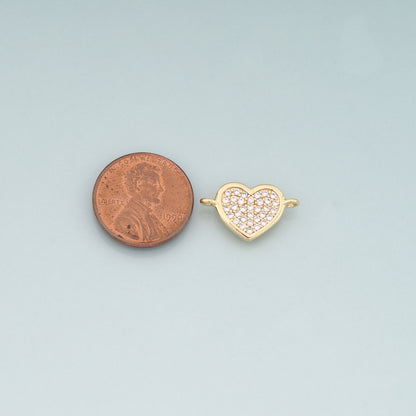 Gold heart Connector,18K Gold Filled Heart Pendant,CZ Heart Charm Bracelet Necklace for DIY Jewelry Making Supply