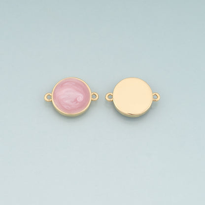Gold Round Connector,18K Gold Filled Round Pendant,Enamel Round Charm Bracelet Necklace for DIY Jewelry Making Supply