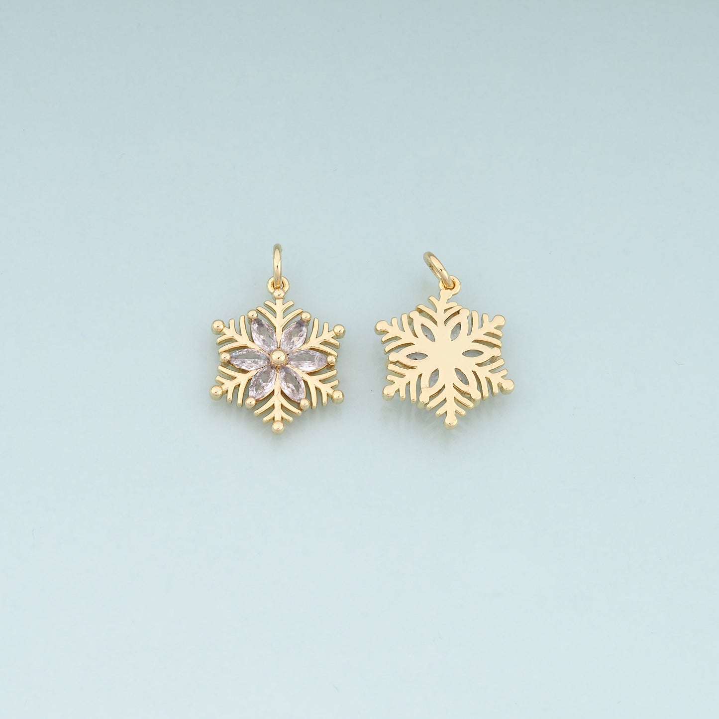 Gold Christmas Charms,18K Gold Filled CZ Micro Pave Christmas snowflake Pendant Charm Bracelet Necklace for DIY Jewelry Making Supply