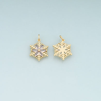 Gold Christmas Charms,18K Gold Filled CZ Micro Pave Christmas snowflake Pendant Charm Bracelet Necklace for DIY Jewelry Making Supply