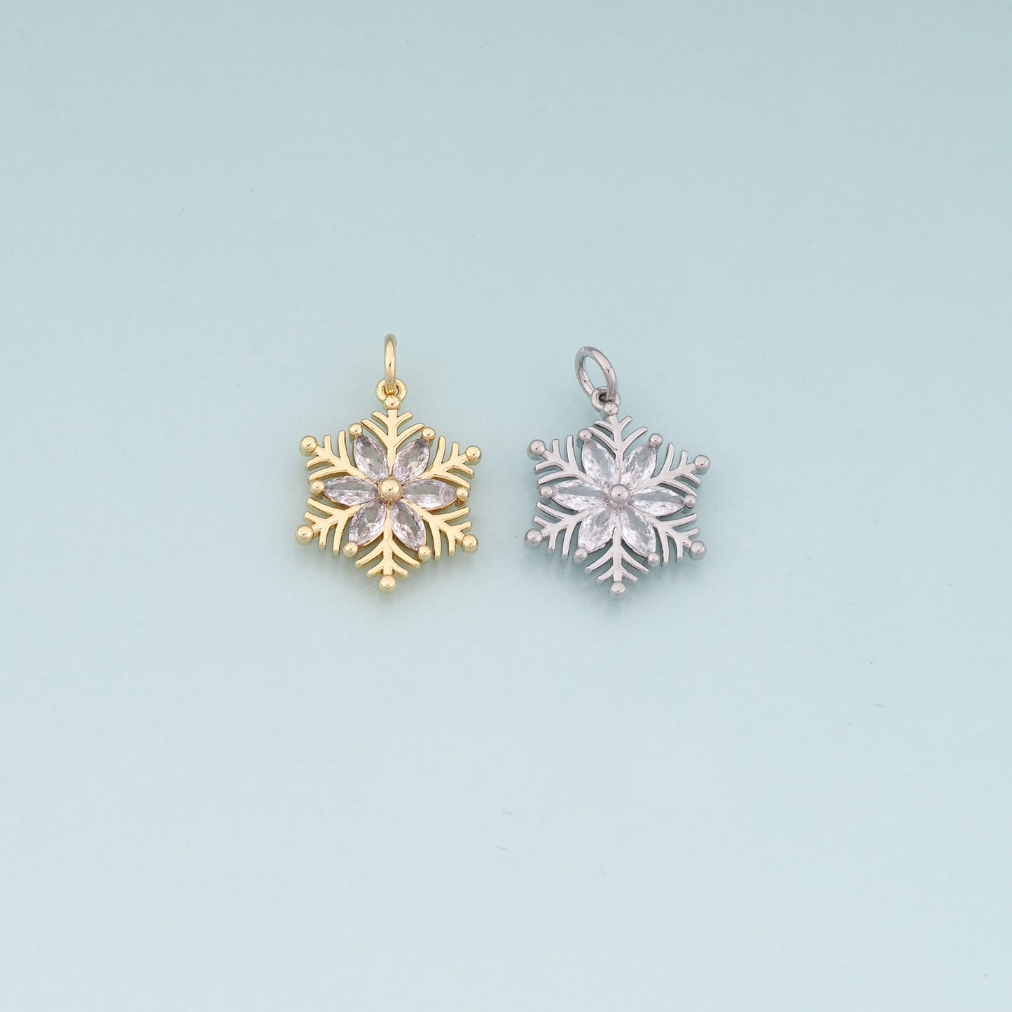 Gold Christmas Charms,18K Gold Filled CZ Micro Pave Christmas snowflake Pendant Charm Bracelet Necklace for DIY Jewelry Making Supply
