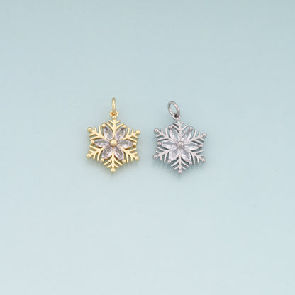 Gold Christmas Charms,18K Gold Filled CZ Micro Pave Christmas snowflake Pendant Charm Bracelet Necklace for DIY Jewelry Making Supply