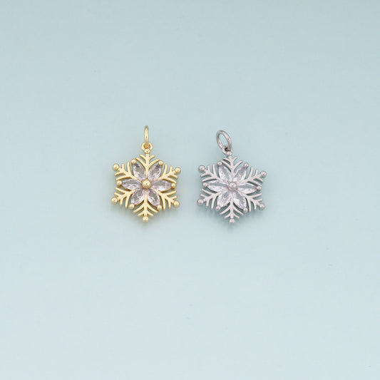 Gold Christmas Charms,18K Gold Filled CZ Micro Pave Christmas snowflake Pendant Charm Bracelet Necklace for DIY Jewelry Making Supply