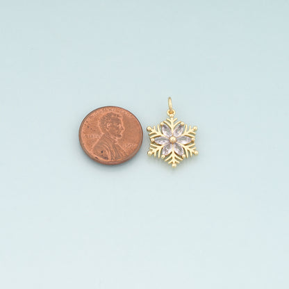 Gold Christmas Charms,18K Gold Filled CZ Micro Pave Christmas snowflake Pendant Charm Bracelet Necklace for DIY Jewelry Making Supply