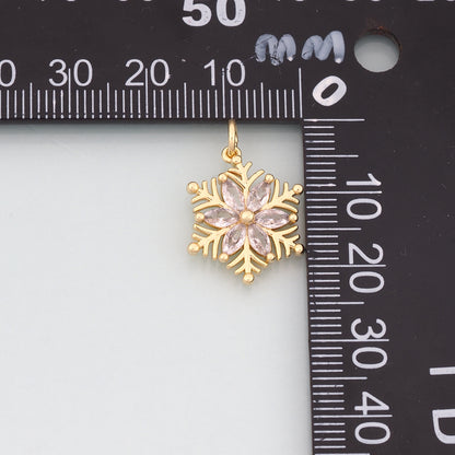 Gold Christmas Charms,18K Gold Filled CZ Micro Pave Christmas snowflake Pendant Charm Bracelet Necklace for DIY Jewelry Making Supply