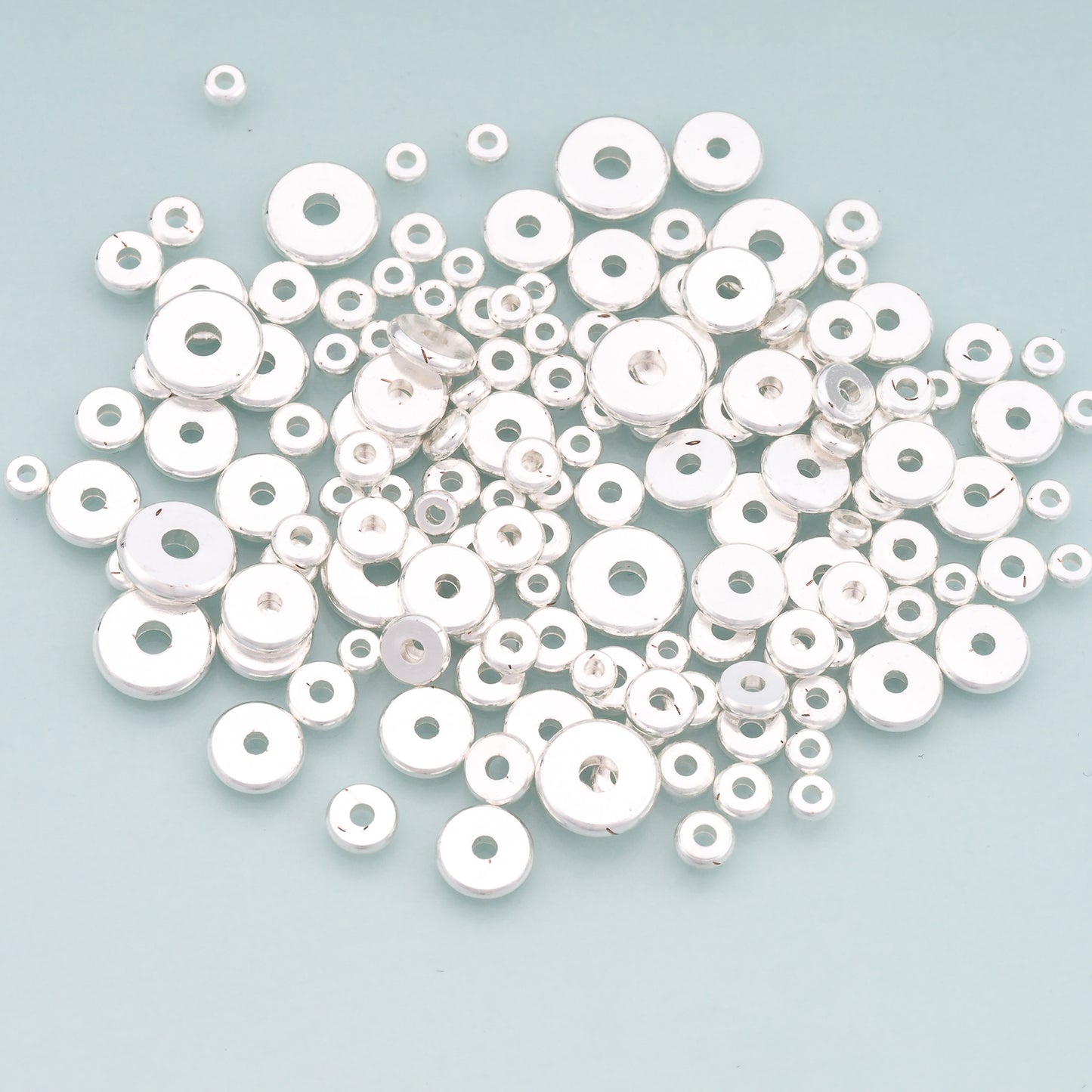 100pcs 925 Silver Flat Round Spacer Beads,Bracelet Beads,Disc Spacer Beads for Bracelet Jewelry Necklace Making Supply