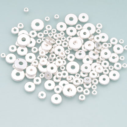100pcs 925 Silver Flat Round Spacer Beads,Bracelet Beads,Disc Spacer Beads for Bracelet Jewelry Necklace Making Supply