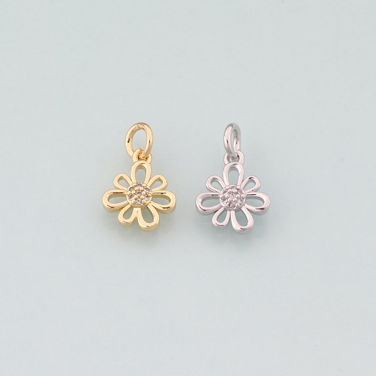 Gold Flower Charms,18K Gold Filled Flower Pendant,CZ Micro Pave Flower Charm Bracelet Necklace for DIY Jewelry Making Supply
