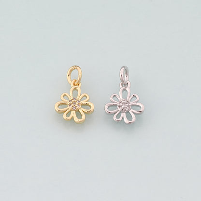 Gold Flower Charms,18K Gold Filled Flower Pendant,CZ Micro Pave Flower Charm Bracelet Necklace for DIY Jewelry Making Supply