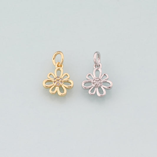 Gold Flower Charms,18K Gold Filled Flower Pendant,CZ Micro Pave Flower Charm Bracelet Necklace for DIY Jewelry Making Supply