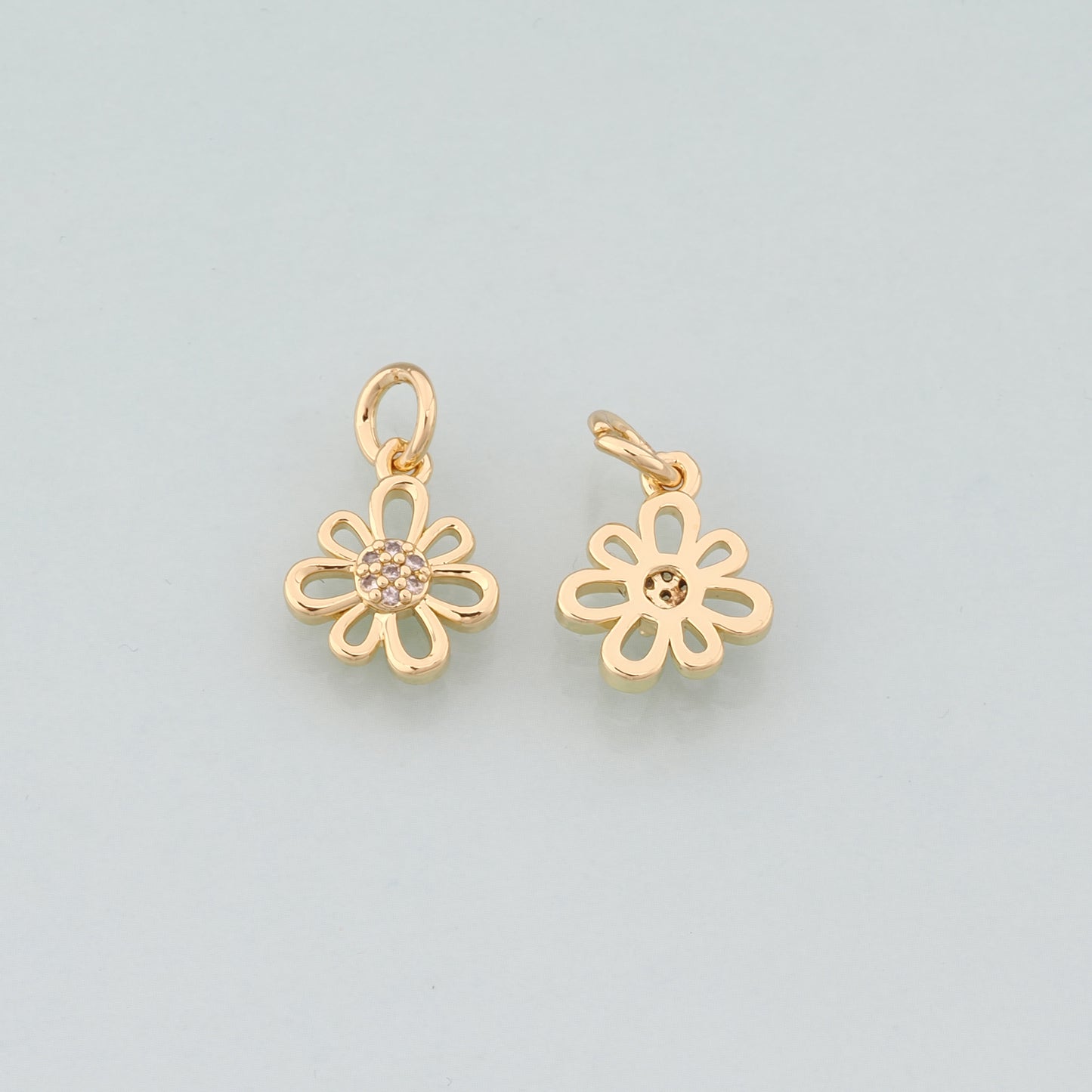 Gold Flower Charms,18K Gold Filled Flower Pendant,CZ Micro Pave Flower Charm Bracelet Necklace for DIY Jewelry Making Supply
