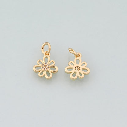 Gold Flower Charms,18K Gold Filled Flower Pendant,CZ Micro Pave Flower Charm Bracelet Necklace for DIY Jewelry Making Supply