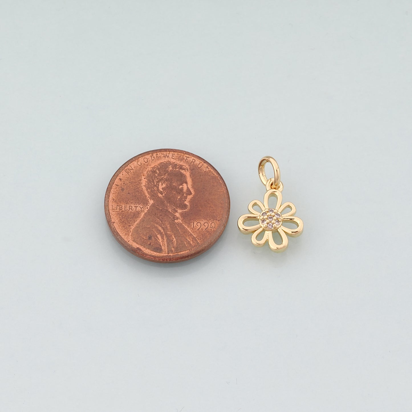 Gold Flower Charms,18K Gold Filled Flower Pendant,CZ Micro Pave Flower Charm Bracelet Necklace for DIY Jewelry Making Supply