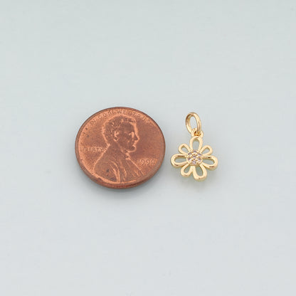 Gold Flower Charms,18K Gold Filled Flower Pendant,CZ Micro Pave Flower Charm Bracelet Necklace for DIY Jewelry Making Supply