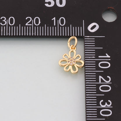 Gold Flower Charms,18K Gold Filled Flower Pendant,CZ Micro Pave Flower Charm Bracelet Necklace for DIY Jewelry Making Supply