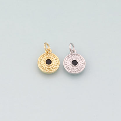 18K Gold Filled Round Evil Eye Pendant,CZ Micro Pave Evil Eye Charm Bracelet Necklace for DIY Jewelry Making Supply