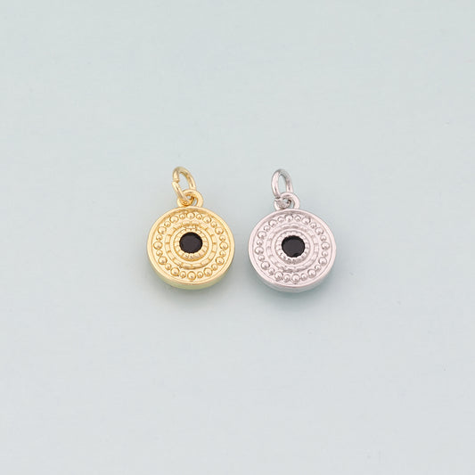 18K Gold Filled Round Evil Eye Pendant,CZ Micro Pave Evil Eye Charm Bracelet Necklace for DIY Jewelry Making Supply